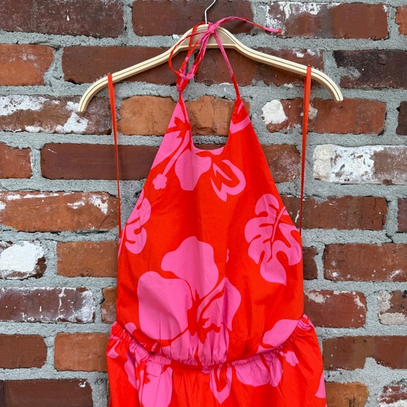 STAUD Apfel Cutout Maxi Dress Red Pink Hibiscus Floral Print Size Medium - Picture 3 of 10